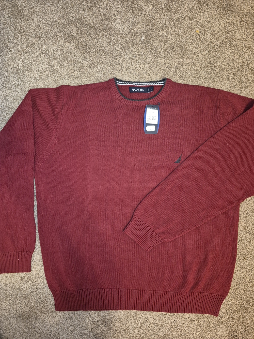 Vtg NWT New Nautica Men's Crewneck Sweater Red Cotton Size Large